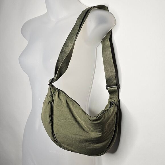 Sage Green Half Moon Nylon Crossbody Bag - Picture 3 of 10